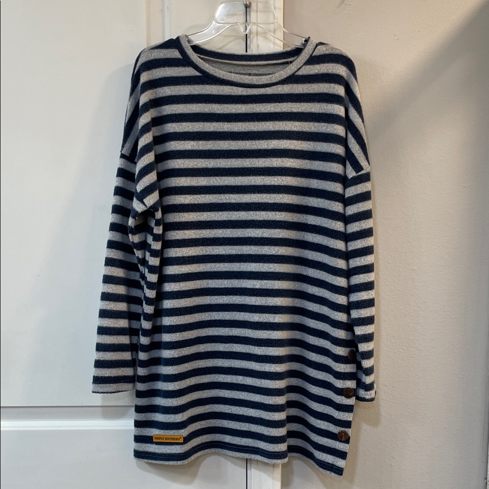 Simply Southern Navy and Gray Striped Sweater